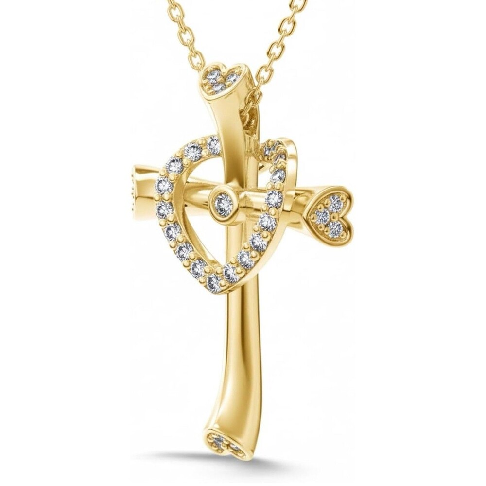 Crystal Cross Heart gold tone Necklace, New, Gift For Her, Faith, Adjustable